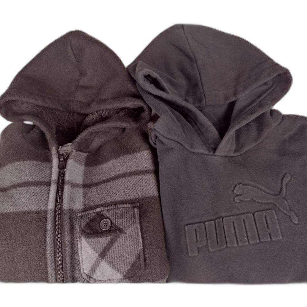Hoodie Lot for Boys Medium 10-12 Puma Black Sweatshirt and Plaid Hooded Shacket
